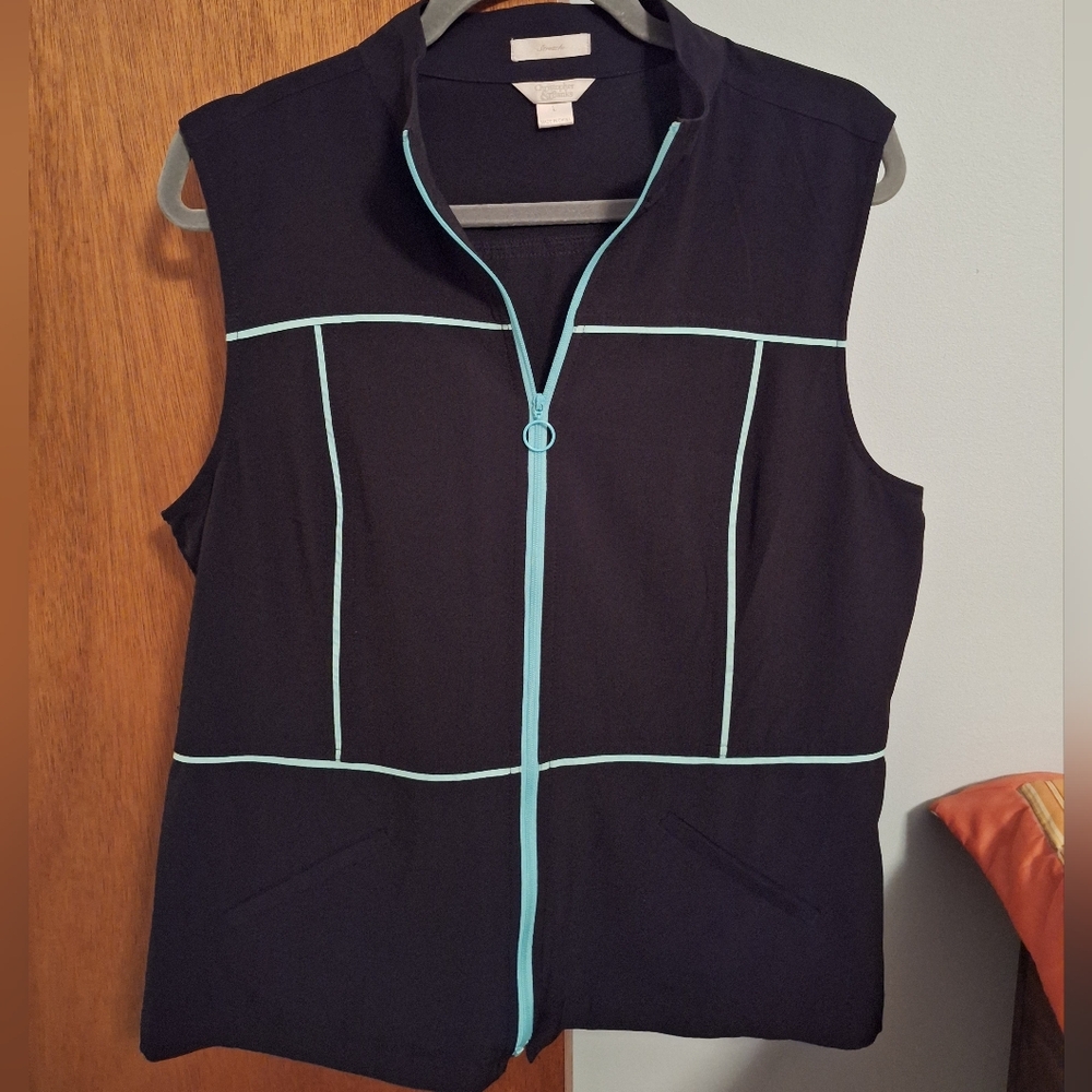 Christopher & Banks Women's Black and Blue Zip-Up Vest Size L